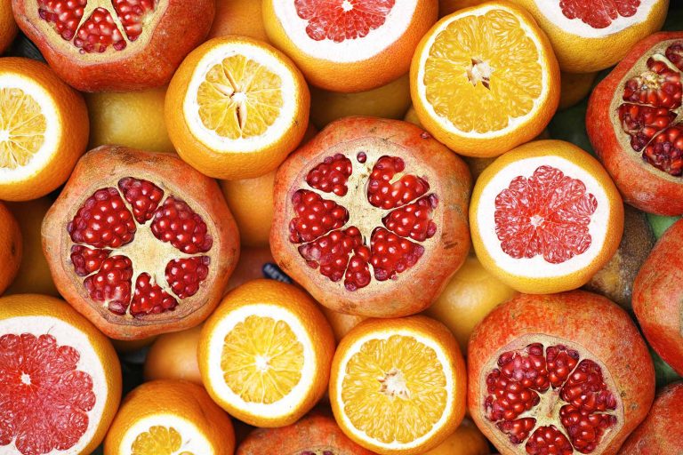 frutta, pompelmo, melagrana, arance