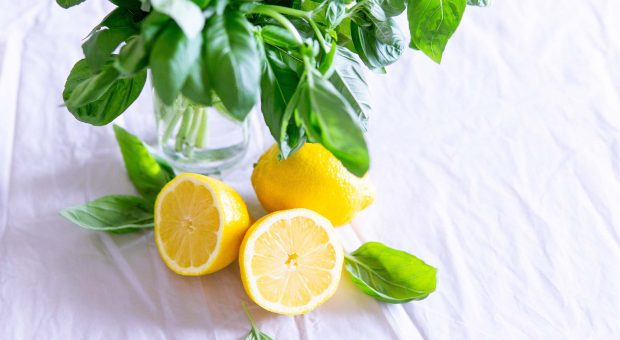 Frutta verdura e fantasia: la ricetta dell insalata di scampi con pesca, basilico e sorbetto al limone