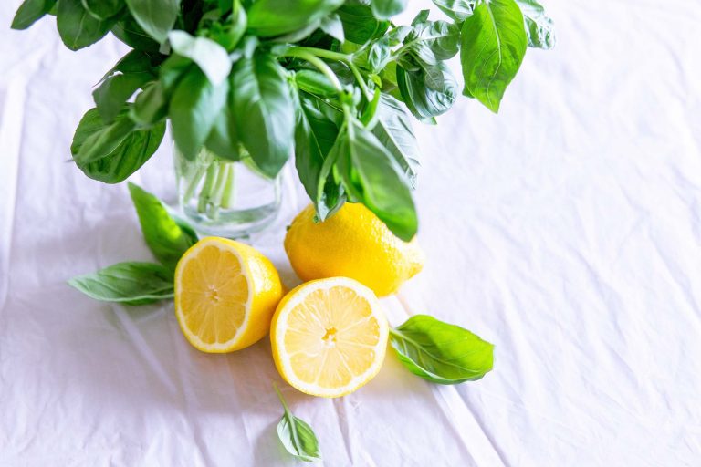 Frutta verdura e fantasia: la ricetta dell’insalata di scampi con pesca, basilico e sorbetto al limone