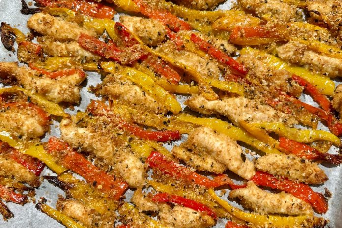 Straccetti di pollo e peperoni gratinati