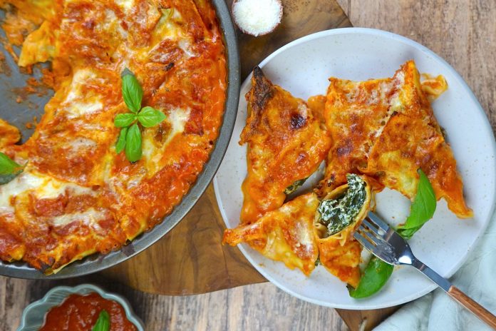 Triangoli di lasagne ricotta e spinaci