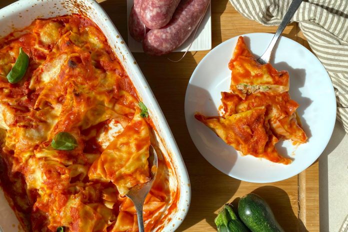 Triangoli di lasagne zucchine e salsiccia